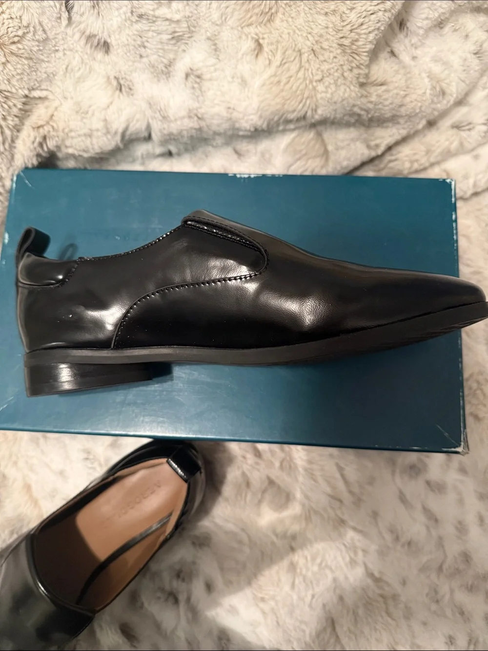 AEROSOLES NIB Black Leather Kids Slip-On Dress Loafers